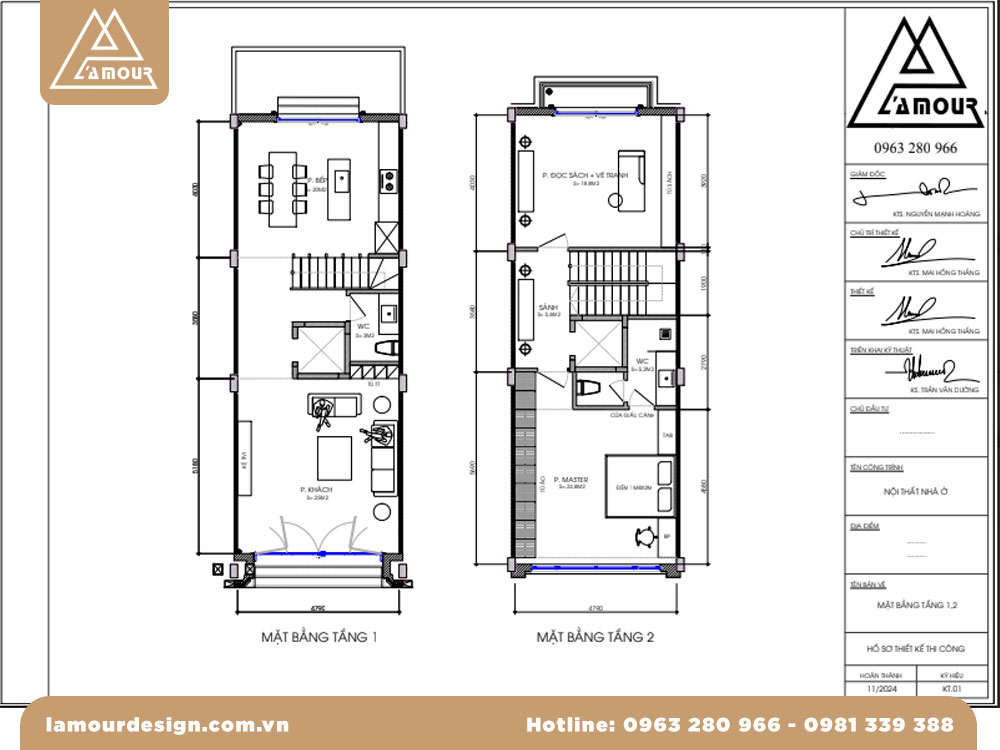 Mặt bằng nhà phố 5x20m 2-3 tầng đẹp