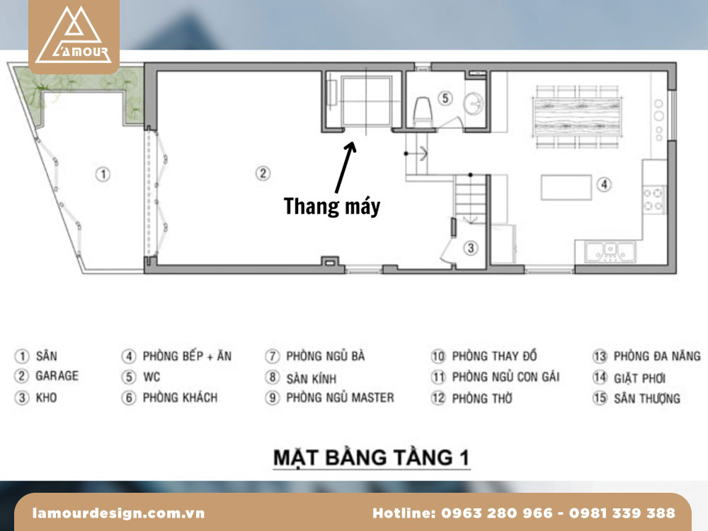 Mặt bằng nhà phố có thang máy