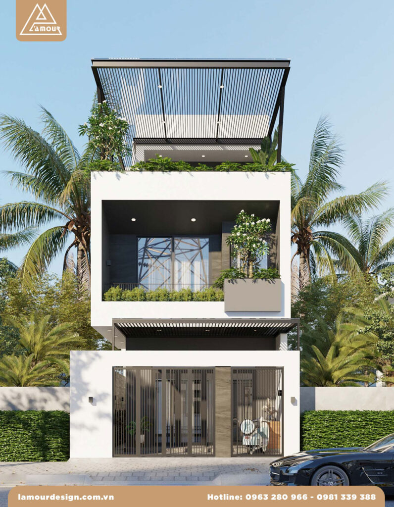 Mẫu nhà phố 2 tầng 1 tum đẹp