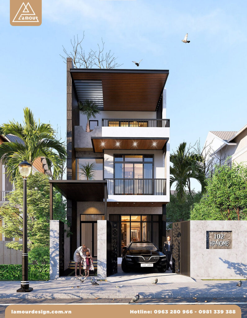 Mẫu nhà phố 2 tầng 1 tum đẹp