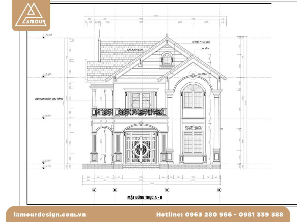 Mặt đứng nhà phố 2 tầng