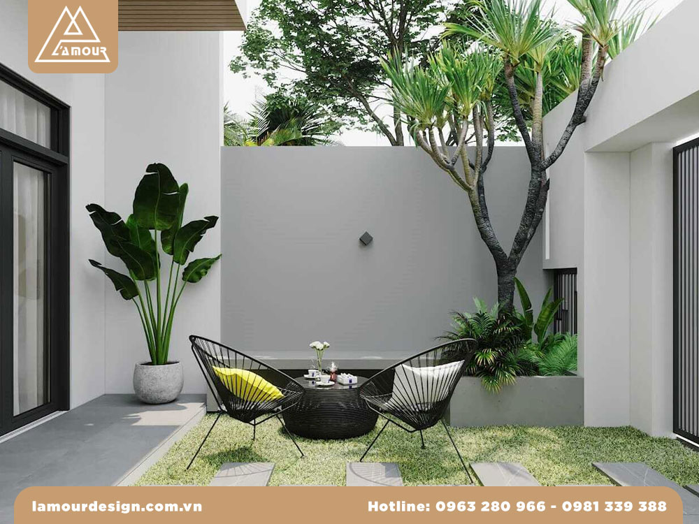 Phối cảnh sân trước nhà phố đẹp