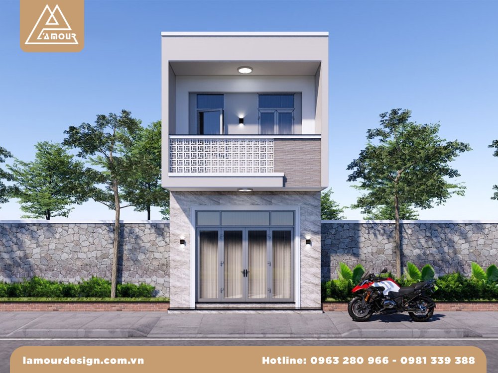 Mẫu nhà ống 2 tầng 1 tum mặt tiền 5x20m đẹp