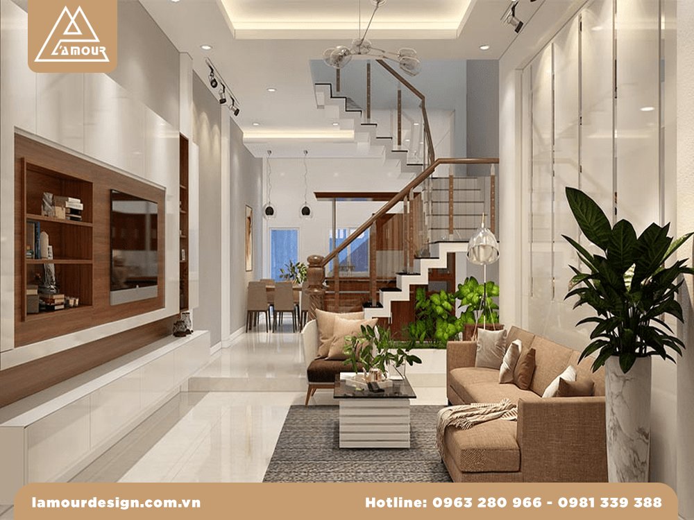 Mẫu nhà ống 2 tầng cầu thang dọc