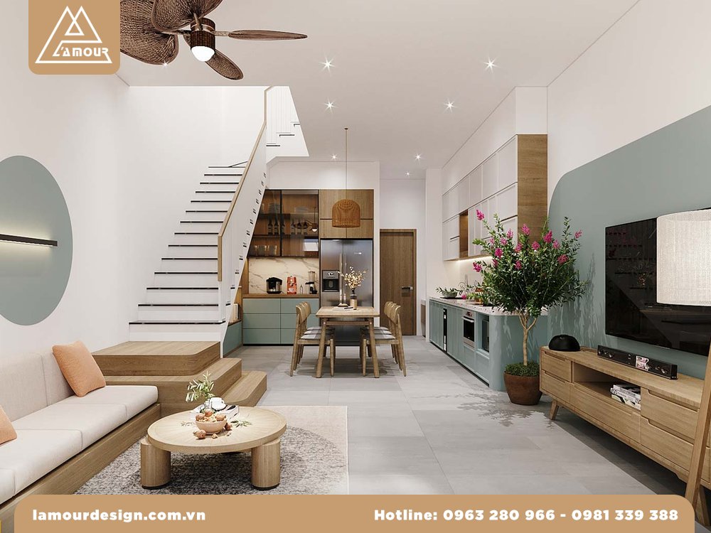 Mẫu nhà ống 2 tầng cầu thang dọc