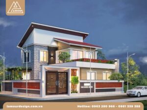 Mẫu nhà ống 2 tầng mái lệch