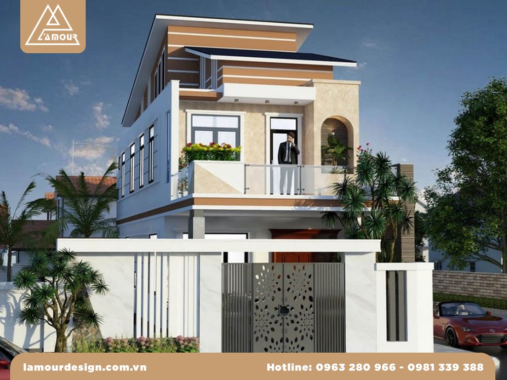 Mẫu nhà ống 2 tầng mái lệch