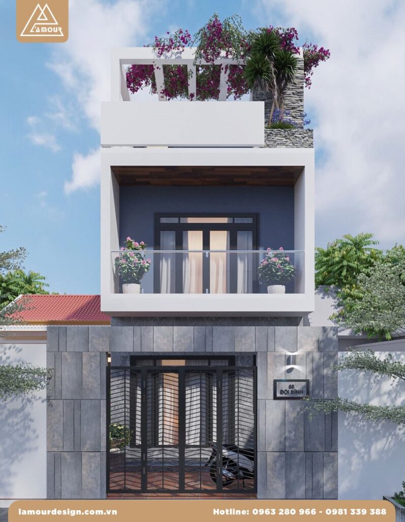 Mẫu nhà ống 2 tầng mái tôn đẹp