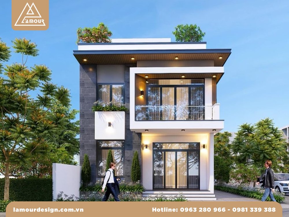 Mẫu nhà ống 2 tầng có gác lửng 5x20m