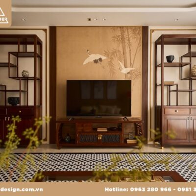 Review thực tế nội thất nhà Cọ Xanh phòng khách phong cách Indochine