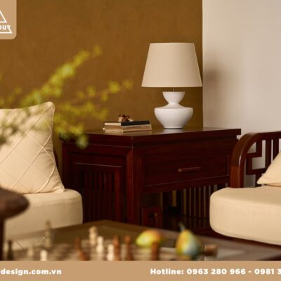Review thực tế nội thất nhà Cọ Xanh phòng khách phong cách Indochine