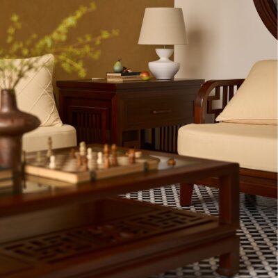 Review thực tế nội thất nhà Cọ Xanh phòng khách phong cách Indochine