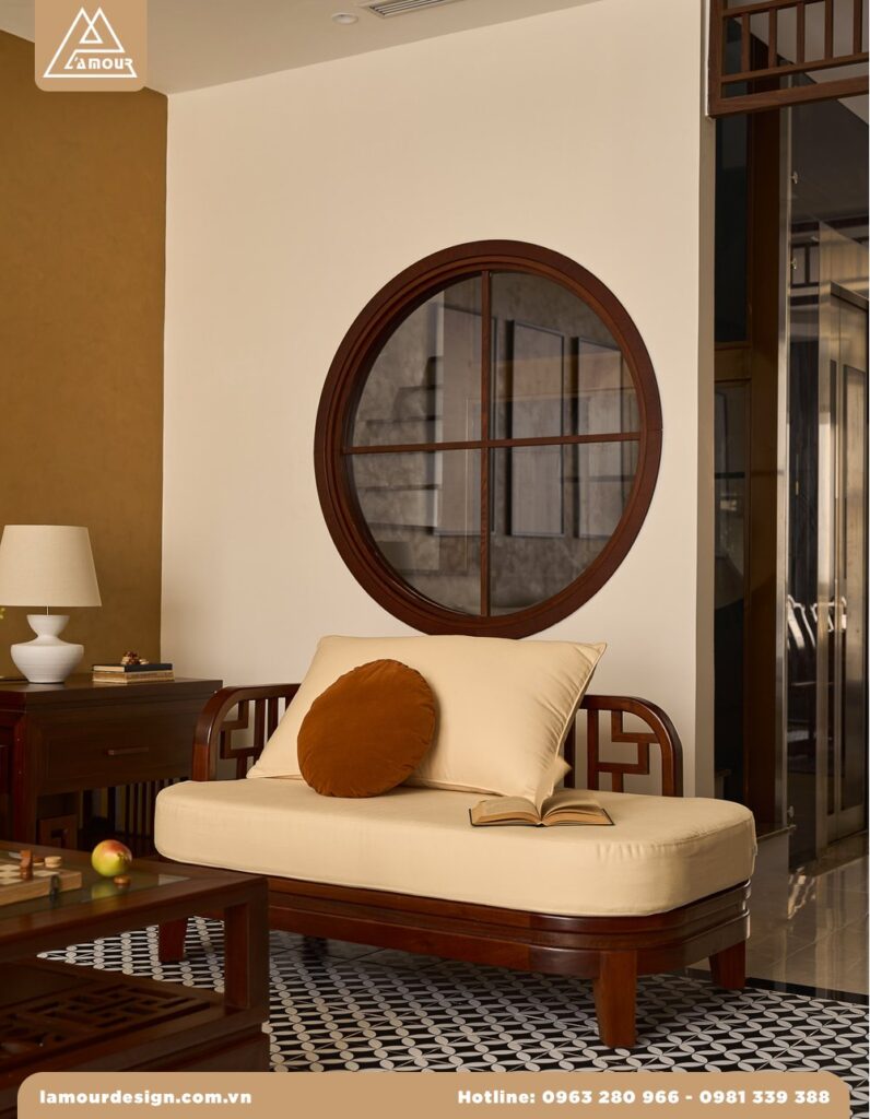 Review thực tế nội thất nhà Cọ Xanh phòng khách phong cách Indochine
