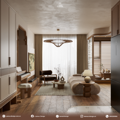 Thiết kế căn hộ 85m2 The Fibonan phong cách Á Đông đương đại