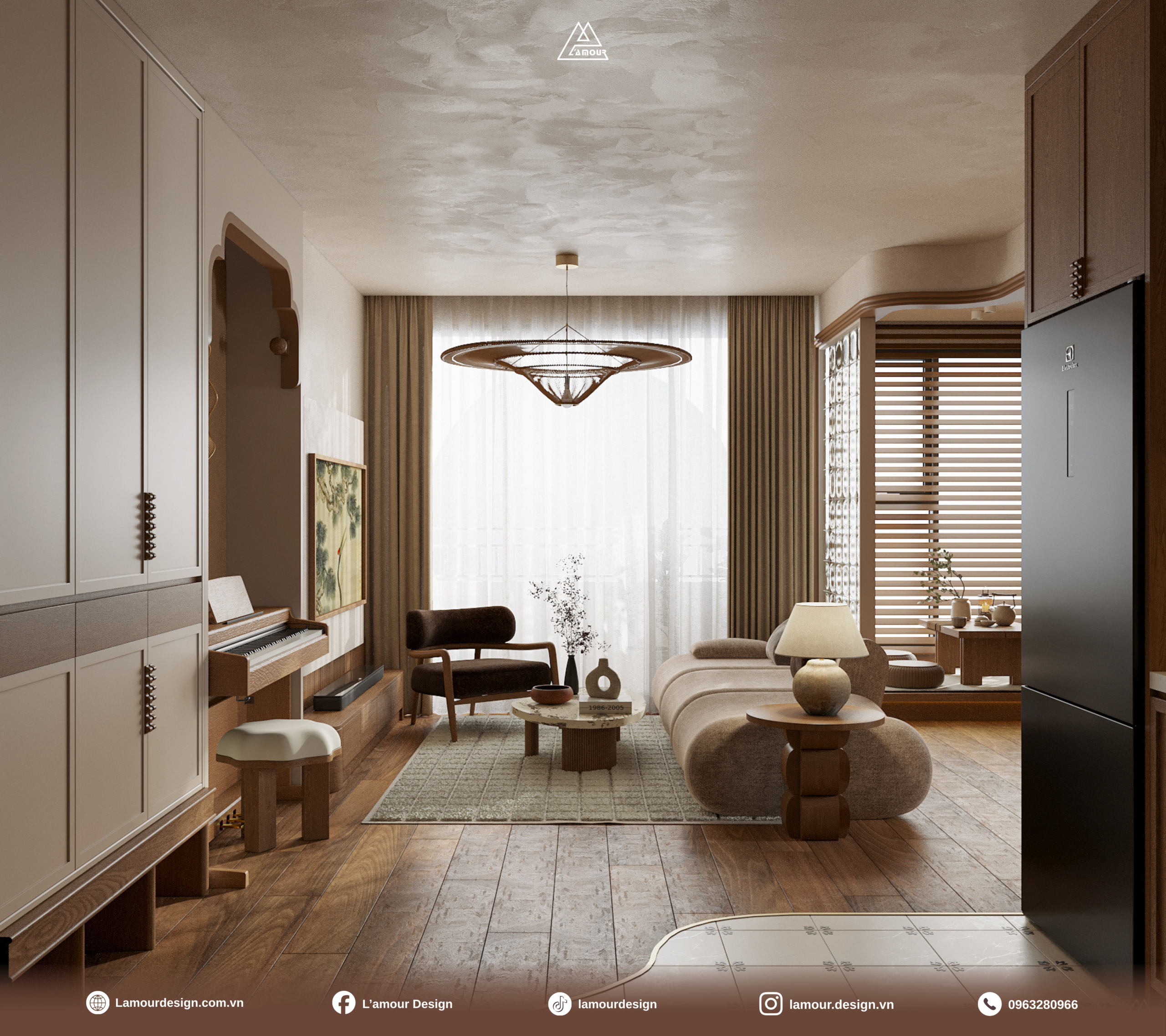 Thiết kế căn hộ 85m2 The Fibonan phong cách Á Đông đương đại