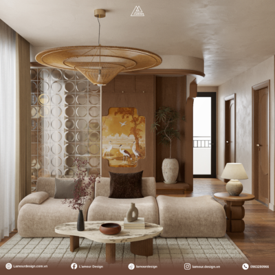 Thiết kế căn hộ 85m2 The Fibonan phong cách Á Đông đương đại