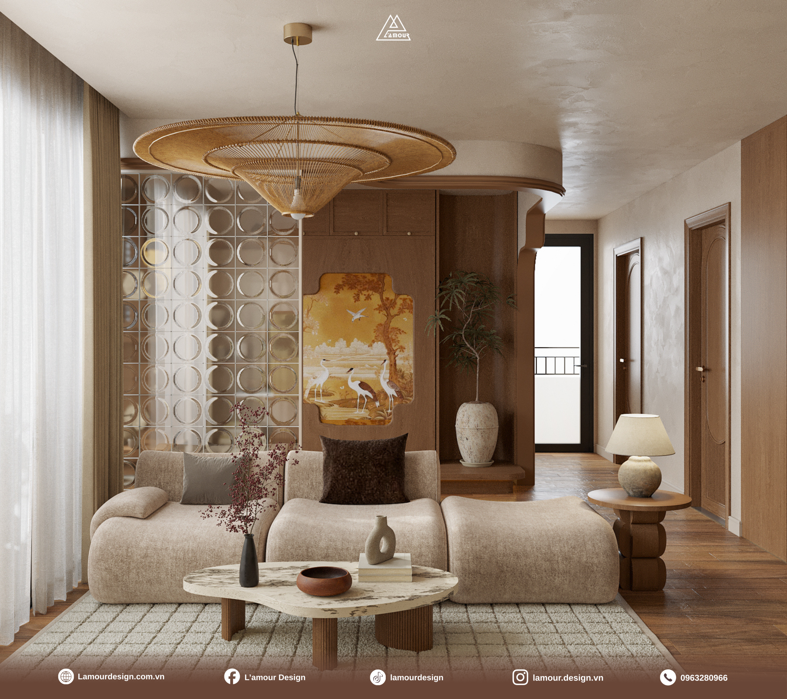 Thiết kế căn hộ 85m2 The Fibonan phong cách Á Đông đương đại