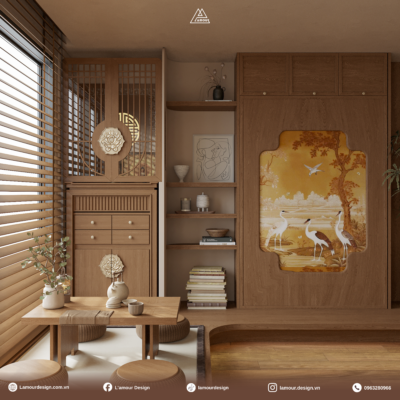 Thiết kế căn hộ 85m2 The Fibonan phong cách Á Đông đương đại