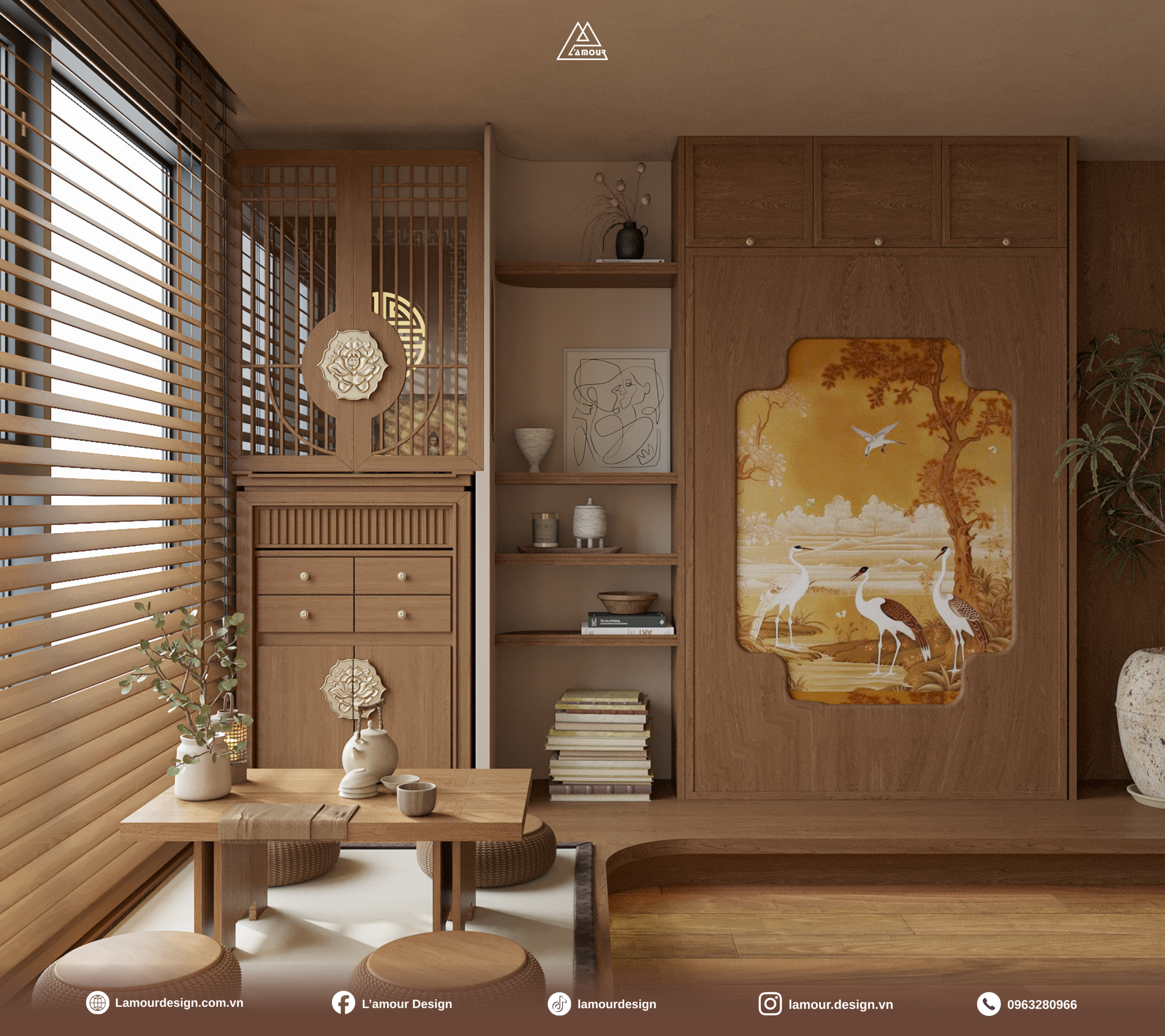 Thiết kế căn hộ 85m2 The Fibonan phong cách Á Đông đương đại