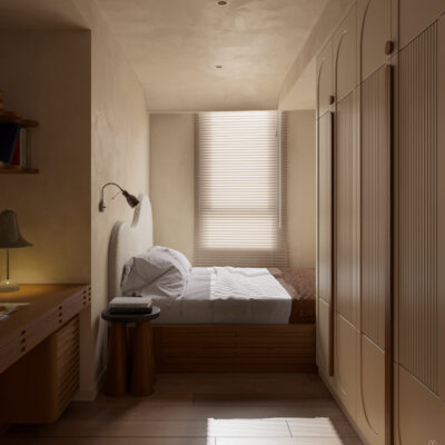 Thiết kế nội thất chung cư IPH Cầu Giấy - Giường ngủ dạng bục phòng con trai tối giản