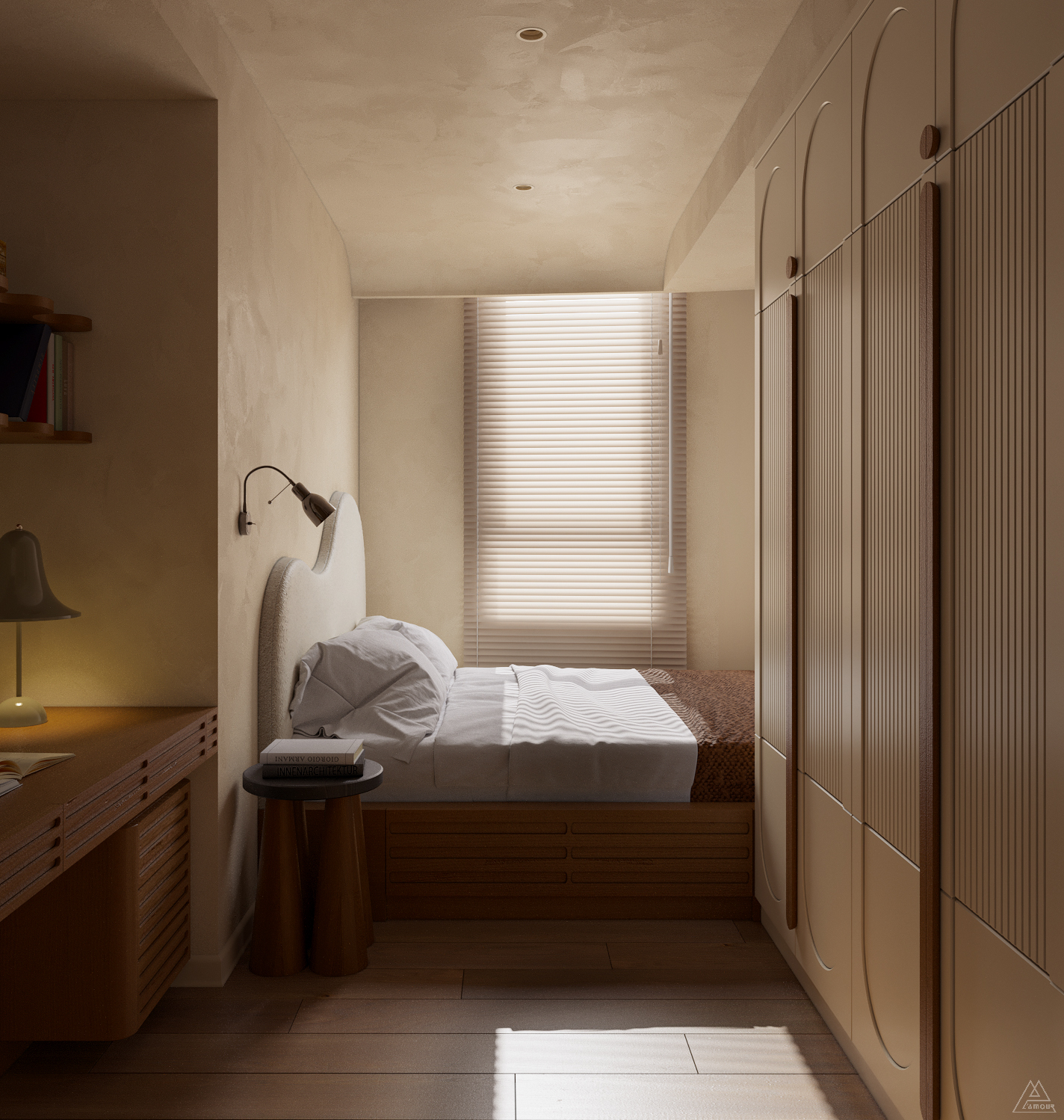 Thiết kế nội thất chung cư IPH Cầu Giấy - Giường ngủ dạng bục phòng con trai tối giản