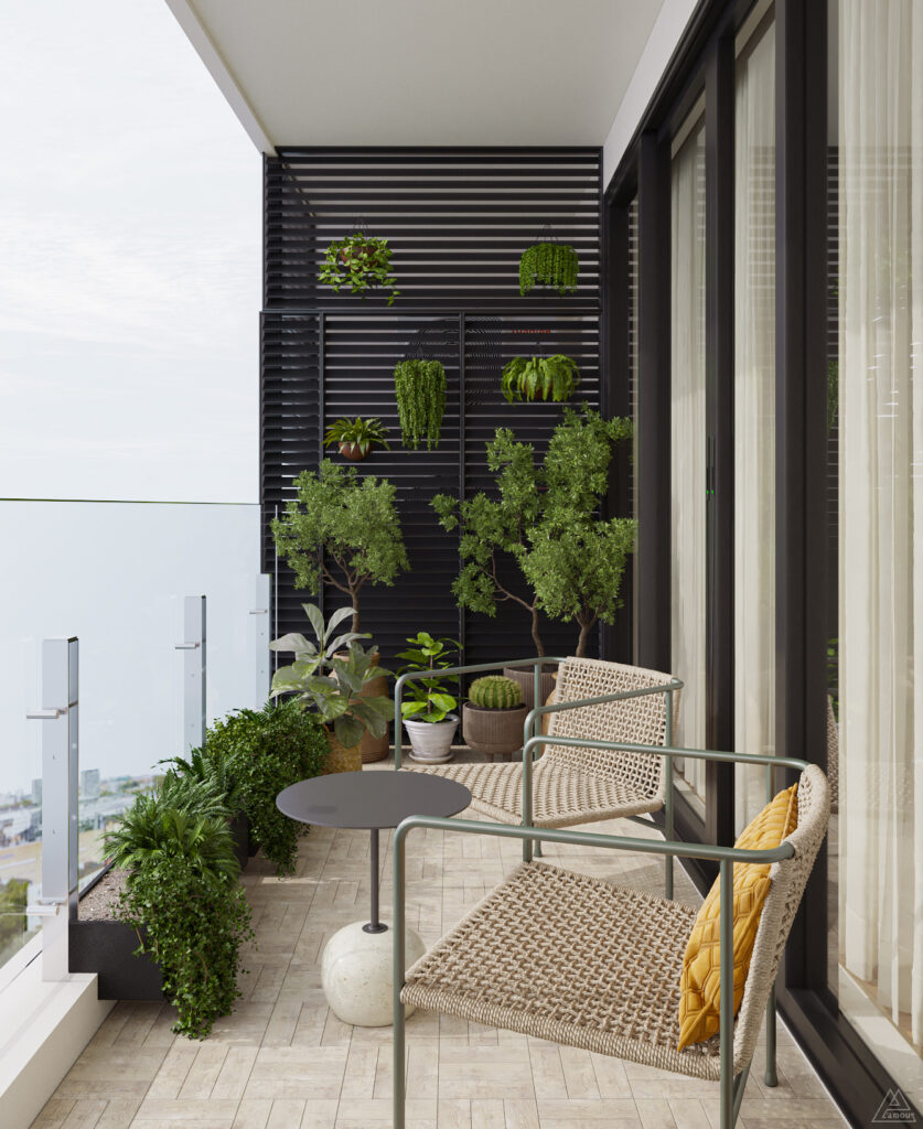 TThiết kế nội thất chung cư IPH Cầu Giấy - Góc logia xanh thư giãn