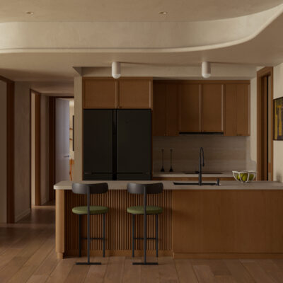 Thiết kế nội thất chung cư IPH Cầu Giấy - Không gian phòng bếp tối giản với hệ tủ phẳng kịch trần