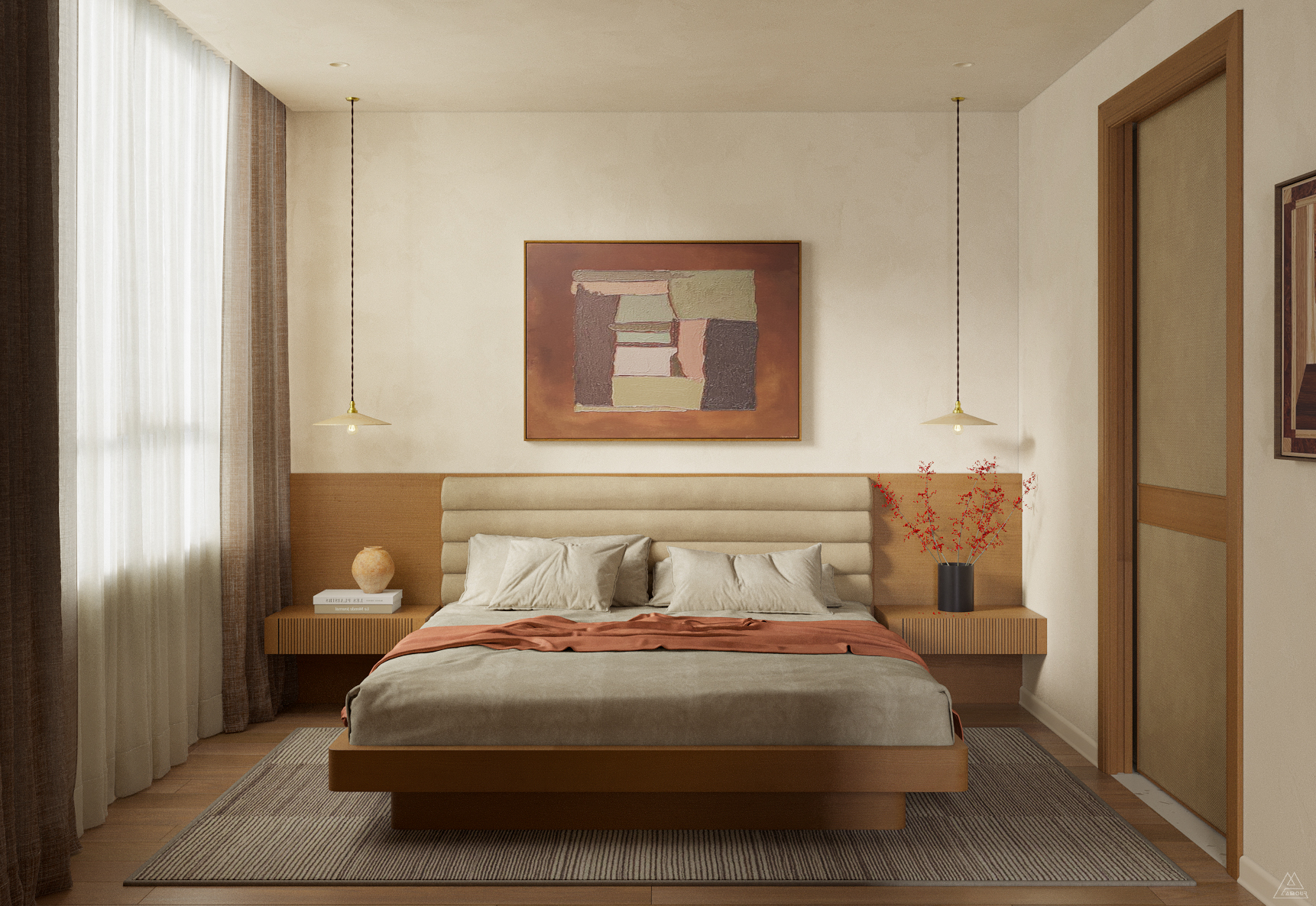 TThiết kế nội thất chung cư IPH Cầu Giấy - Phòng ngủ Master tối giản hiện đại