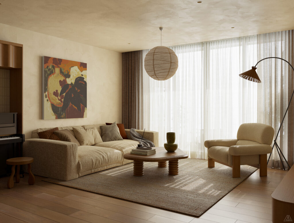 Thiết kế nội thất chung cư IPH Cầu Giấy - Không gian phòng khách tối giản ngập tràn ánh sáng tự nhiên