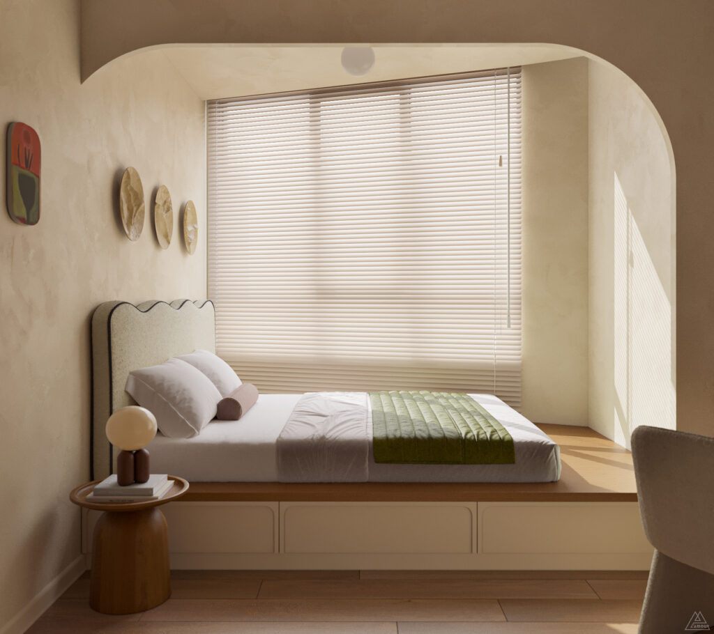 ẫu nội thất chung cư 3 phòng ngủ - Giường ngủ dạng bục phòng con gái tối giản