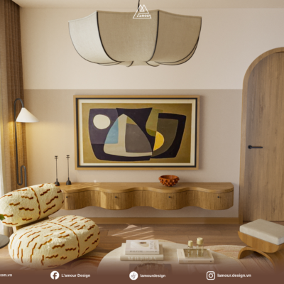 Thiết kế nội thất D’ El Dorado 80m2 - Kệ tivi bo góc và cửa vòm nghệ thuật của L'amour Design