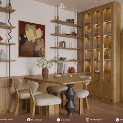 Thiết kế nội thất D’ El Dorado 80m2 - Góc bàn ăn nghệ thuật và hệ kệ trang trí của L'amour Design